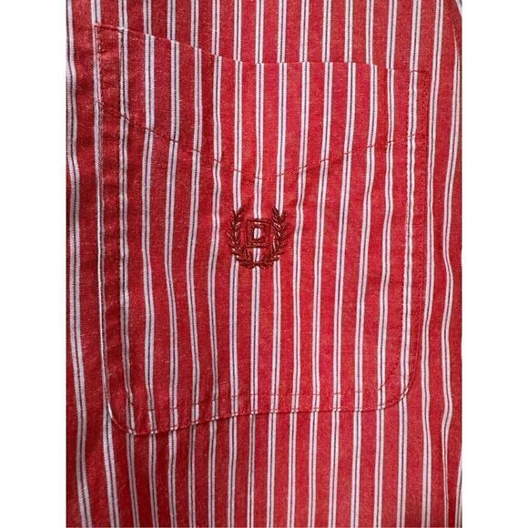 Chaps Easy Care men’s long sleeve red blue stripe dress shirt size L #27-0694 - Picture 3 of 6